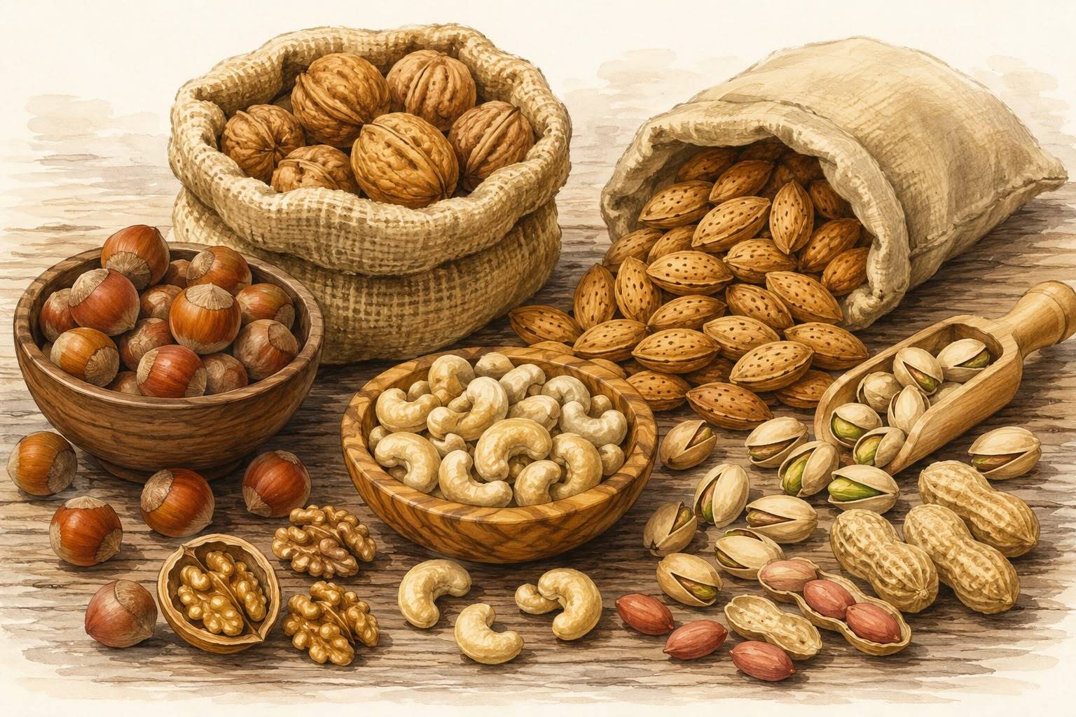 Ilustración de frutos secos