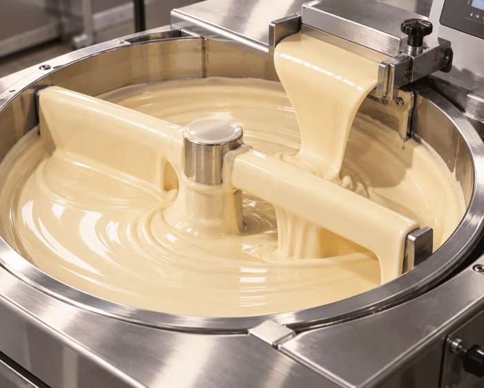 Atemperado de chocolate blanco sin leche durante el proceso de elaboración