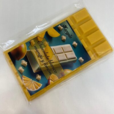 Tableta de chocolate blanco con mango y limón sin Leche, sin huevo, sin frutos secos, sin gluten